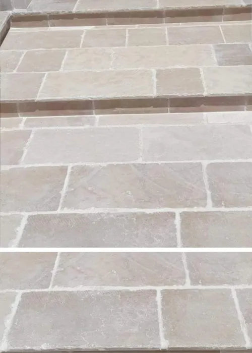 Pavimento in pietra di Apricena tranciata a correre